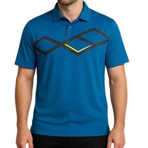 Men's Medium Nike Golf Polo Blue Diamond Graphic Black Yellow Accents